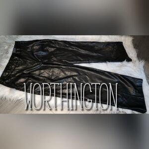 Worthington Black Pu Leather Hi-Rise Wide Leg Pants sz10